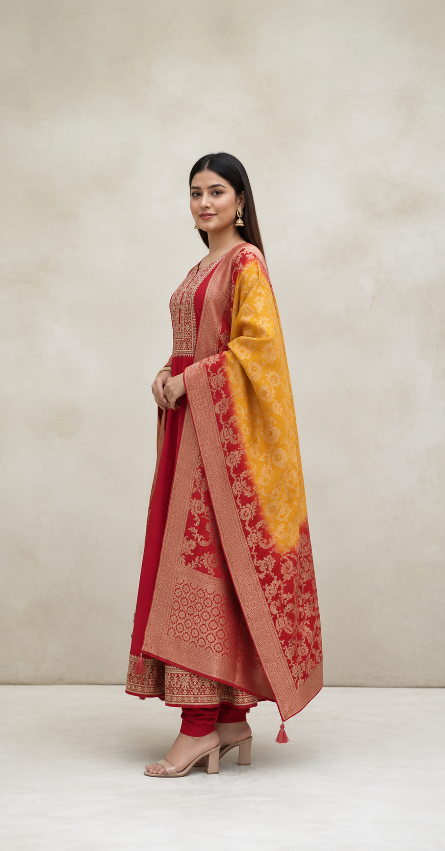 Anarkali Flared Kurti Pant Dupatta Set