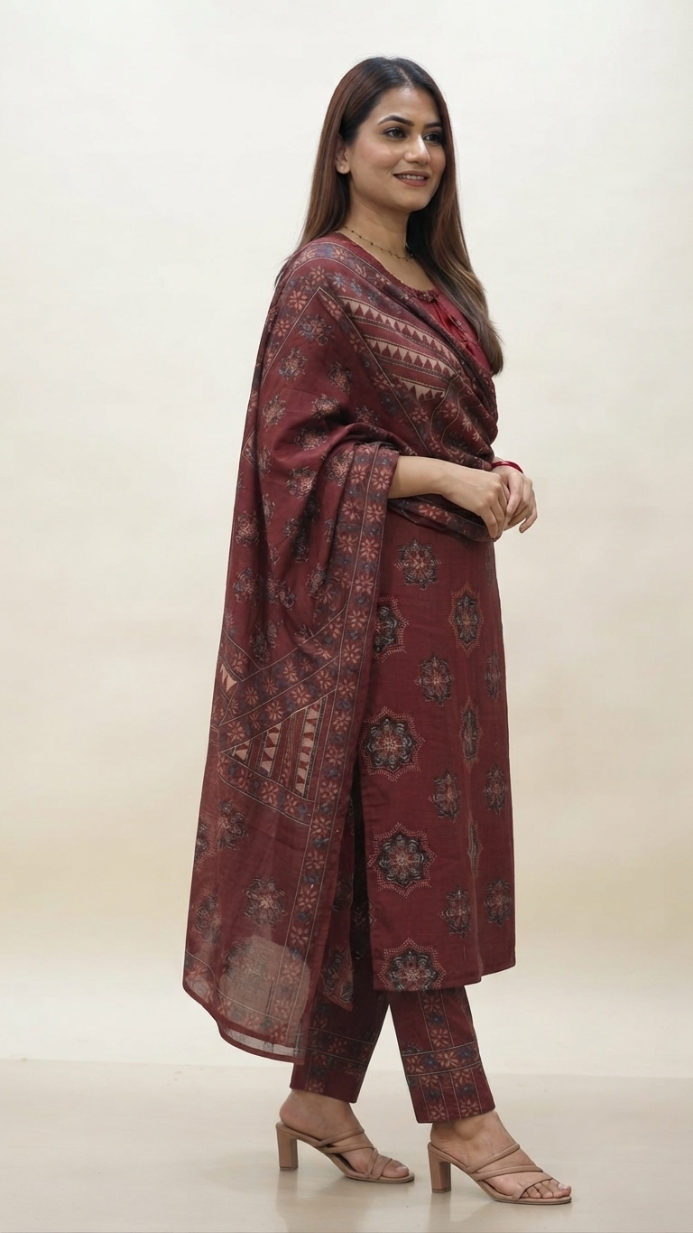 Printed Cotton Three-Piece Kurta Set