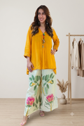 Trendy Cotton Tunic Top & Botanical Print Palazzo Set