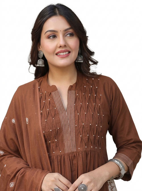 Cotton Embroidered Kurta Set with Mul Dupatta