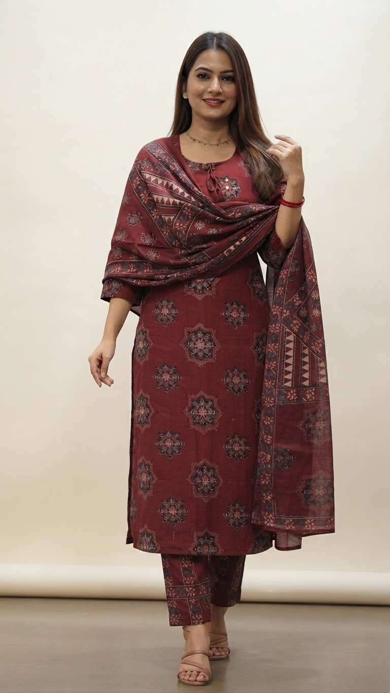 Printed Cotton Three-Piece Kurta Set