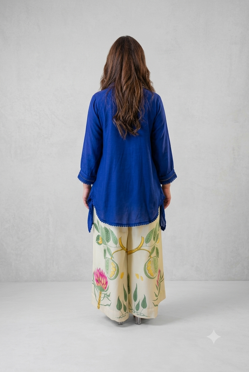 Trendy Cotton Tunic Top & Botanical Print Palazzo Set