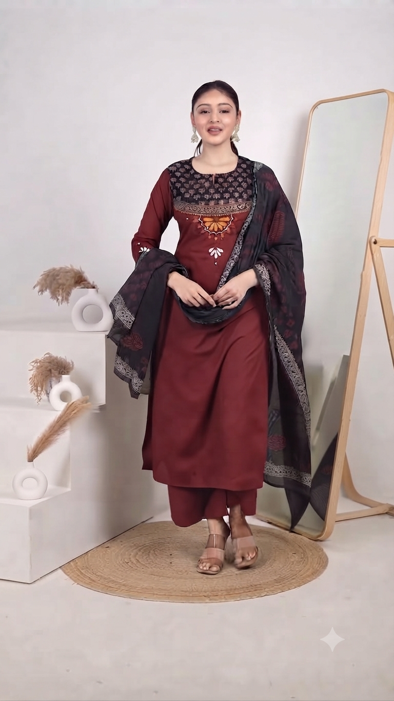 Printed Kurta with Palazzo and Dupatta Set