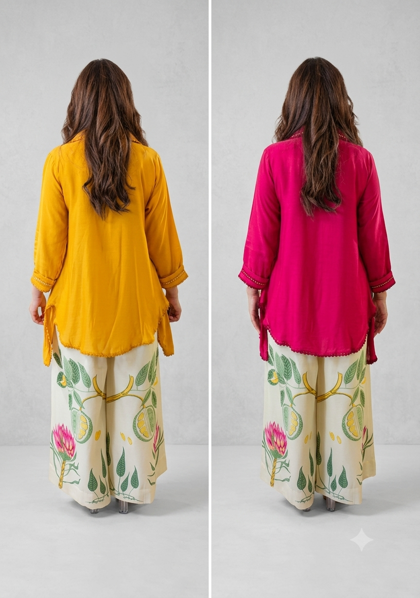 Trendy Cotton Tunic Top & Botanical Print Palazzo Set
