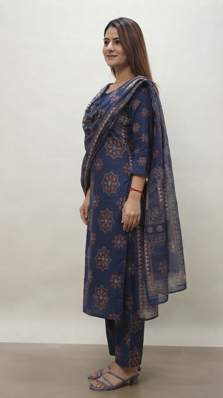 Printed Cotton Three-Piece Kurta Set