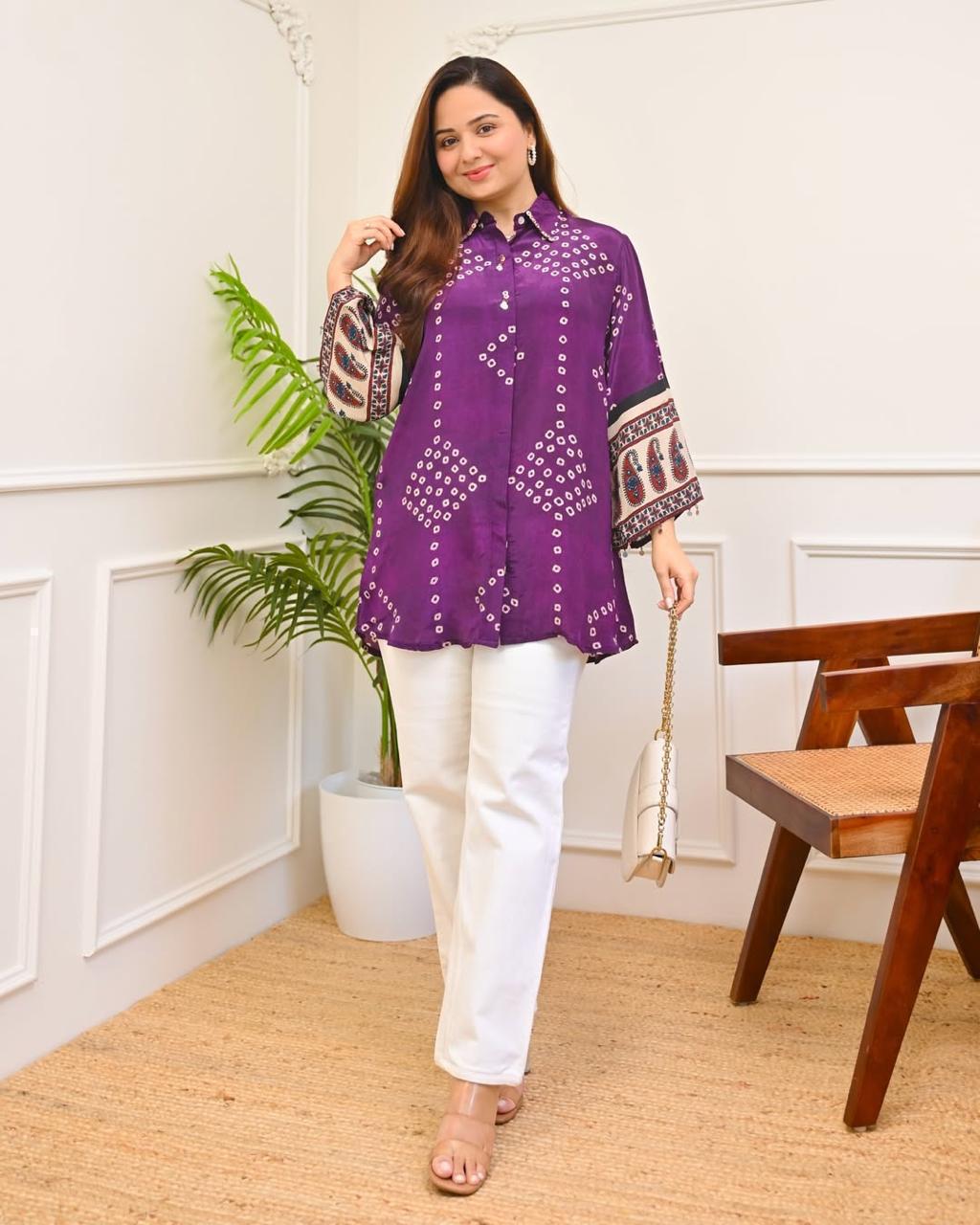 Indo-Western Bandhani Print Shirt & Pants