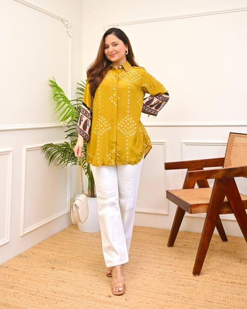 Indo-Western Bandhani Print Shirt & Pants