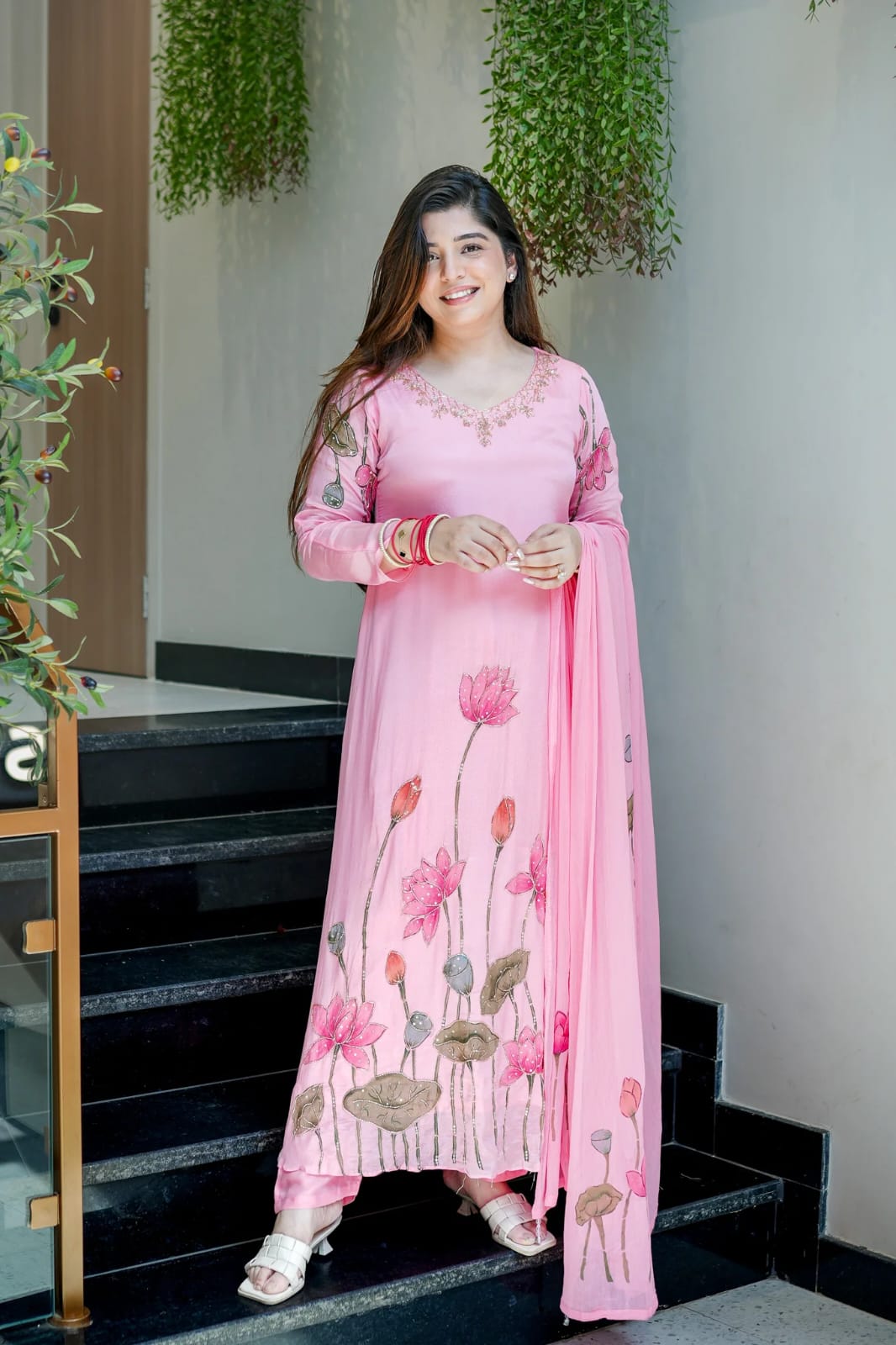 Premium Chinon 3-Piece Kurti Set with Hand Work