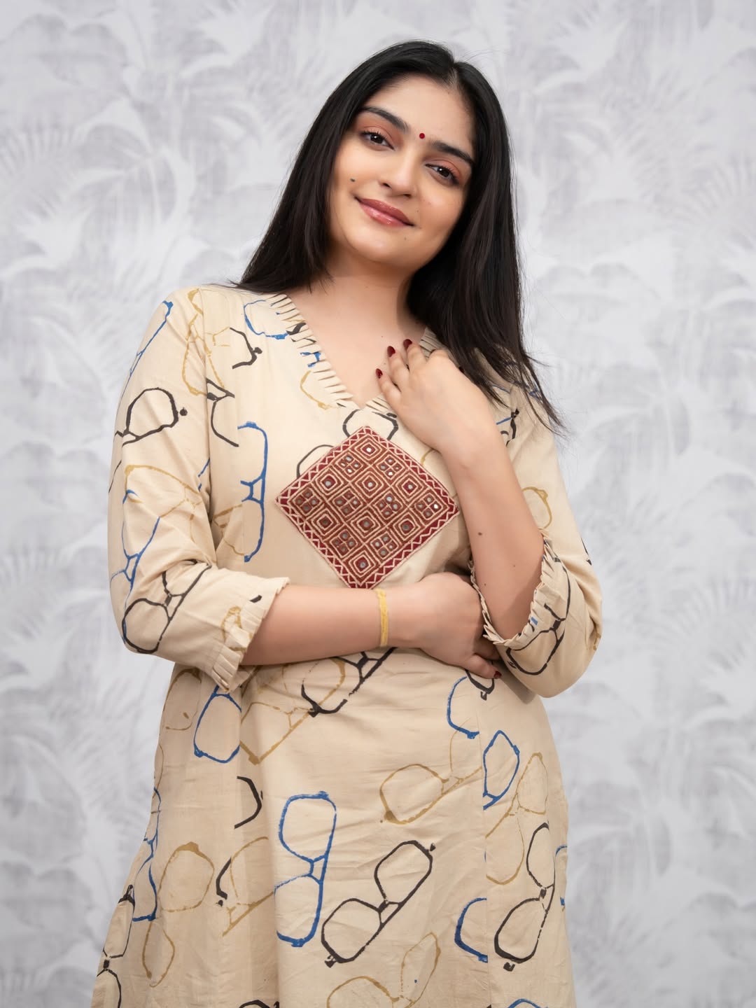Beige Printed Kurta with Palazzo Set