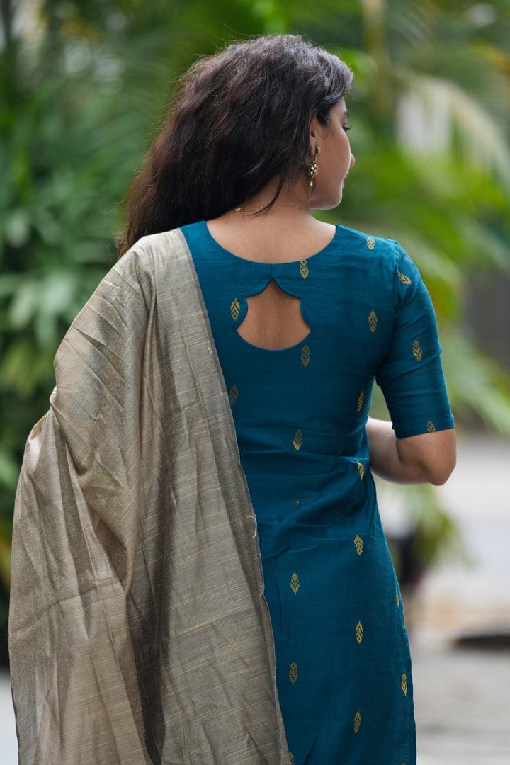Teal Blue & Beige 3-Piece Kurta Set