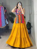 Traditional Mirror Work Kurti with Tiered Yellow Skirt Set