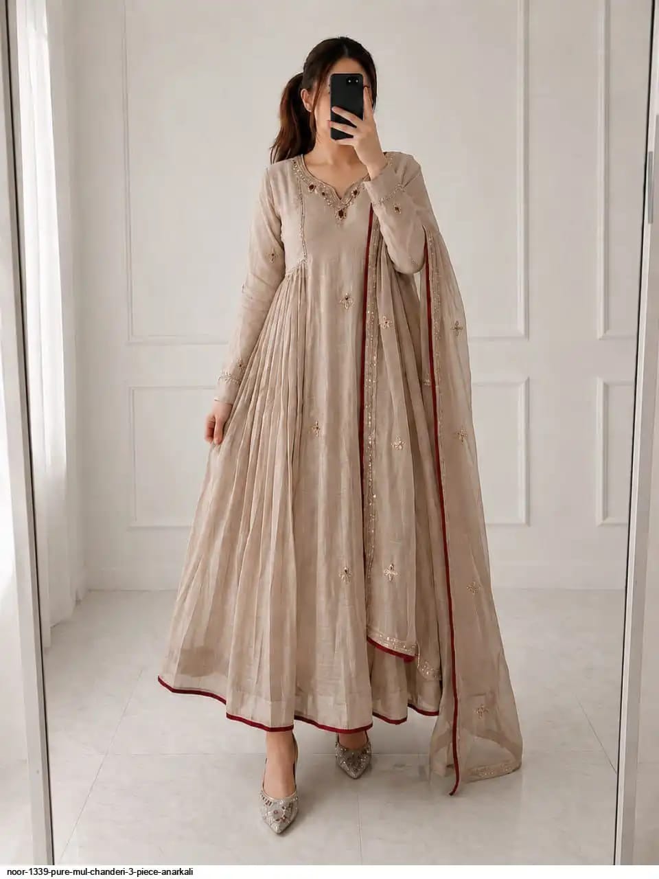 Designer Chanderi Silk Embroidered Anarkali Suit for Women