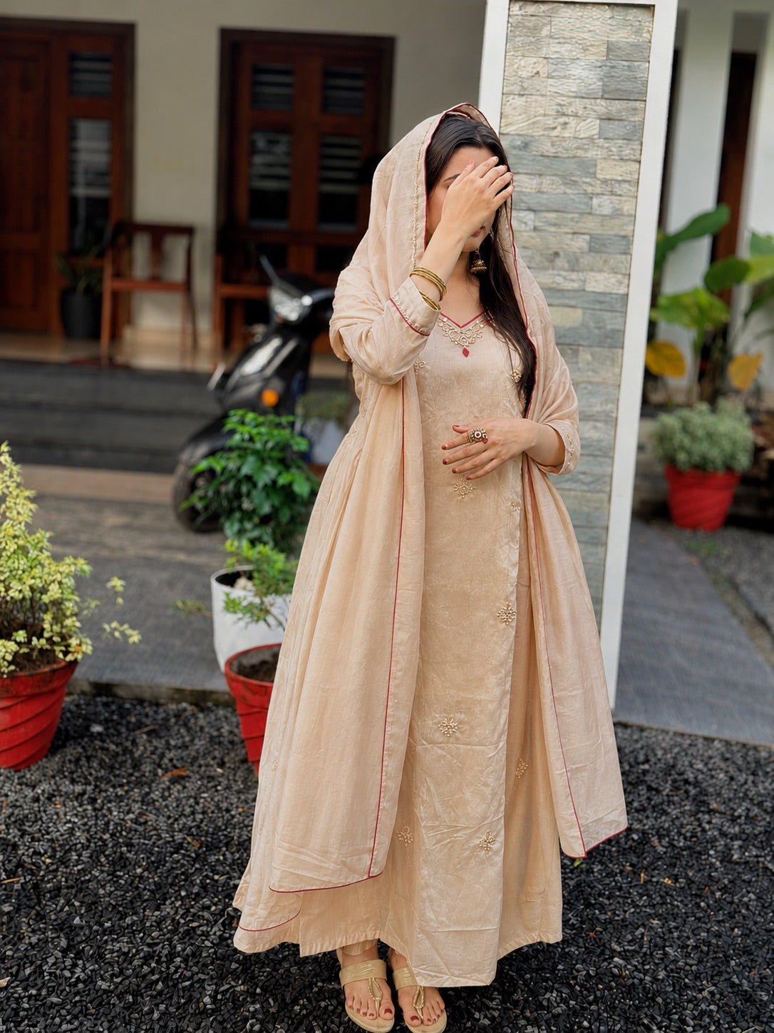 Designer Chanderi Silk Embroidered Anarkali Suit for Women