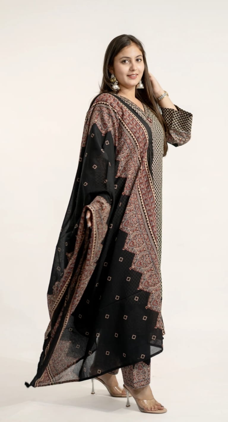 Cotton Printed Kurta Set with Dupatta Set