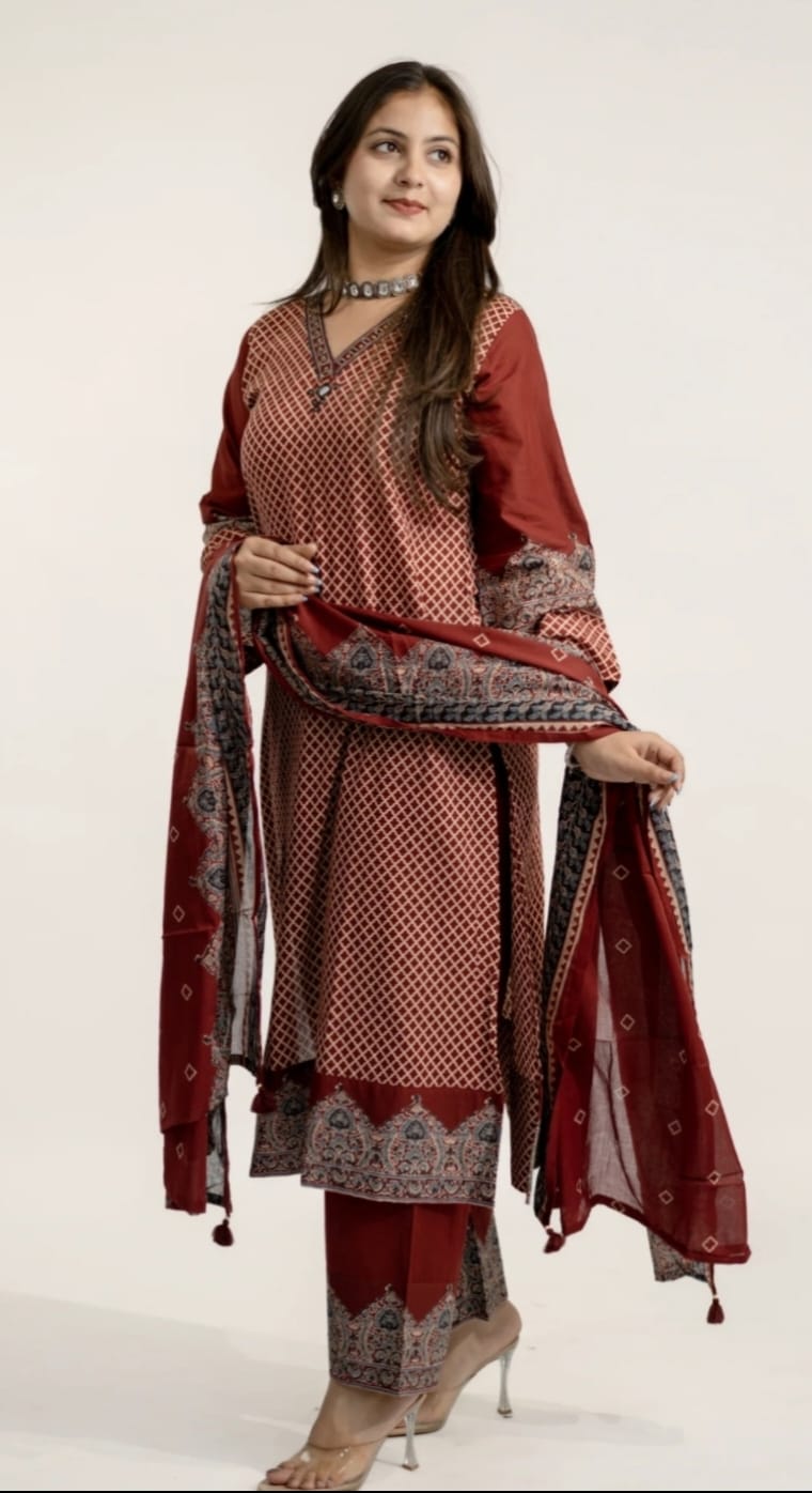 Cotton Printed Kurta Set with Dupatta Set