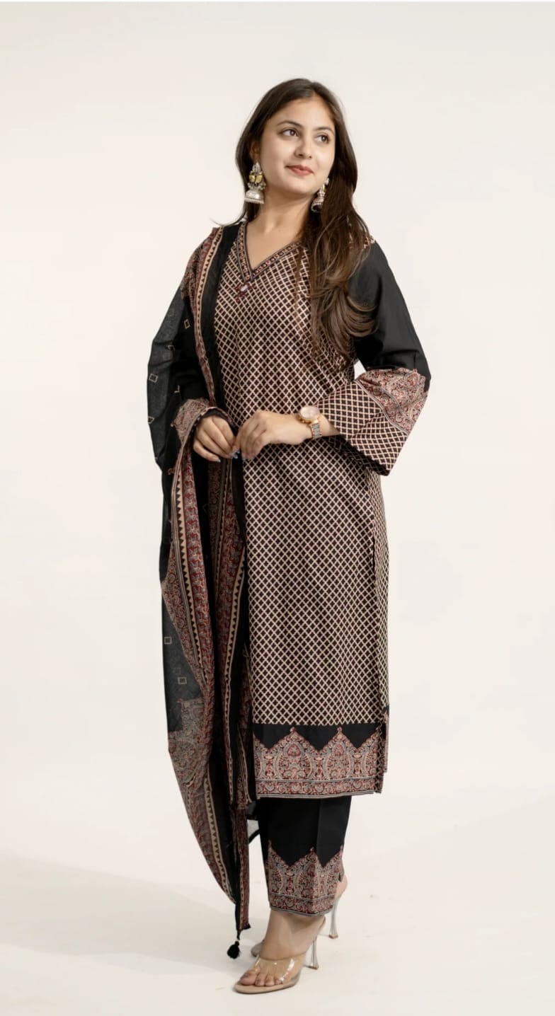Cotton Printed Kurta Set with Dupatta Set