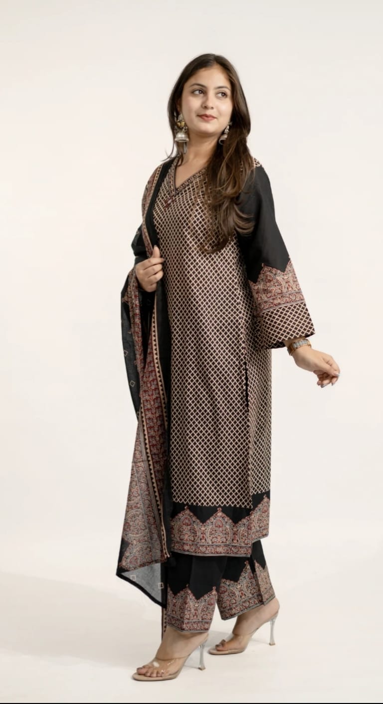 Cotton Printed Kurta Set with Dupatta Set