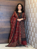 Rust & Black Printed Cotton Three-Piece Kurta Set with Dupatta