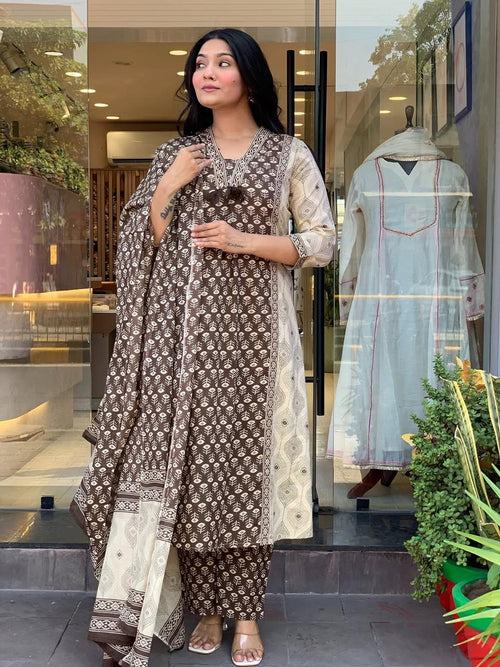 Printed Cotton Kurta Set for Women