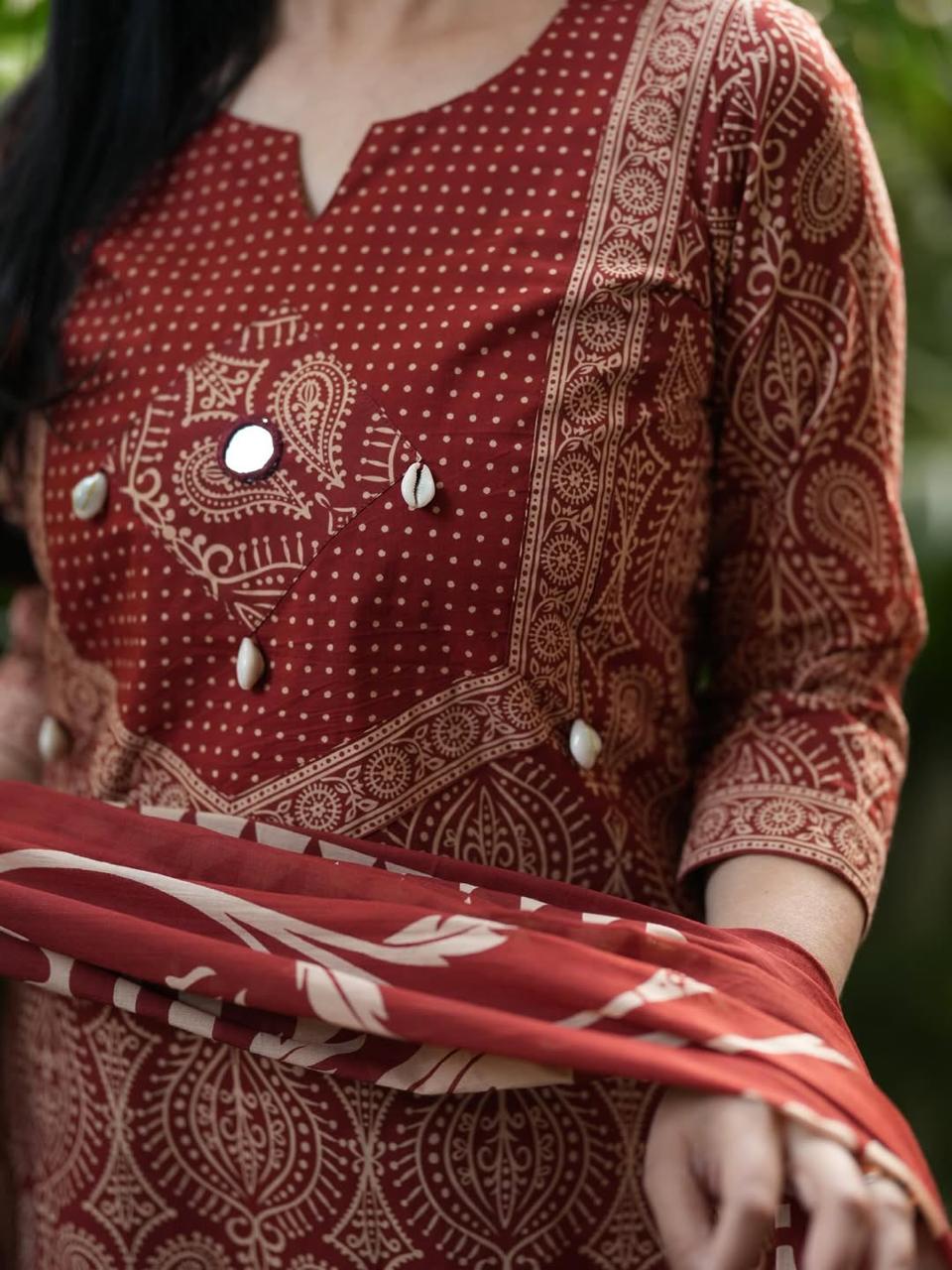 Maroon Printed Cotton Suit Set