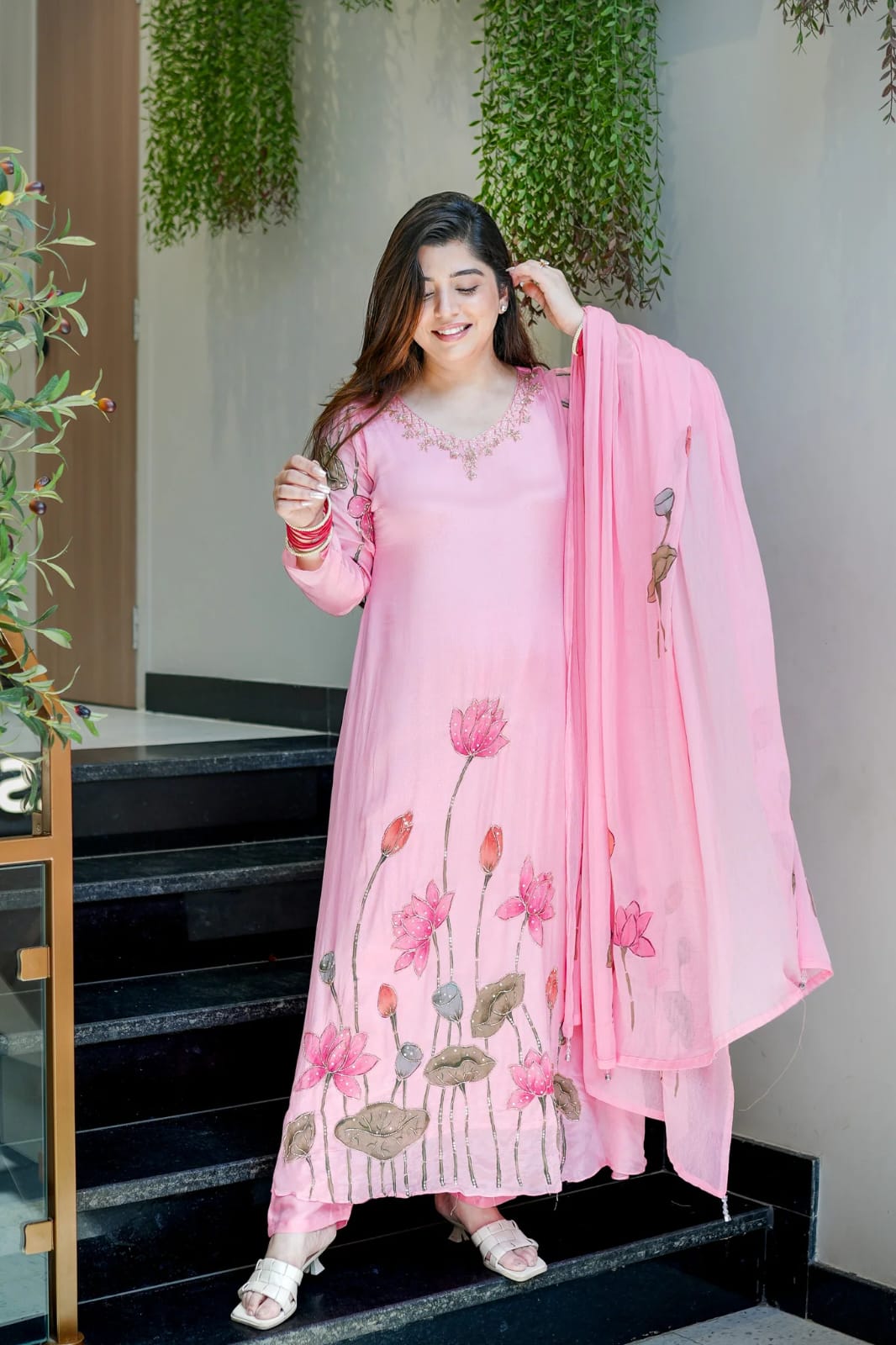 Premium Chinon 3-Piece Kurti Set with Hand Work