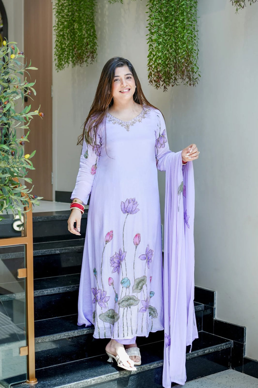 Premium Chinon 3-Piece Kurti Set with Hand Work
