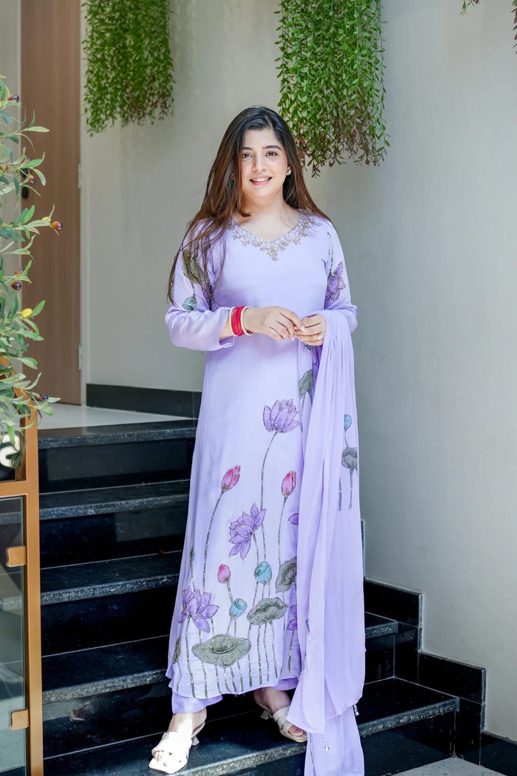 Premium Chinon 3-Piece Kurti Set with Hand Work