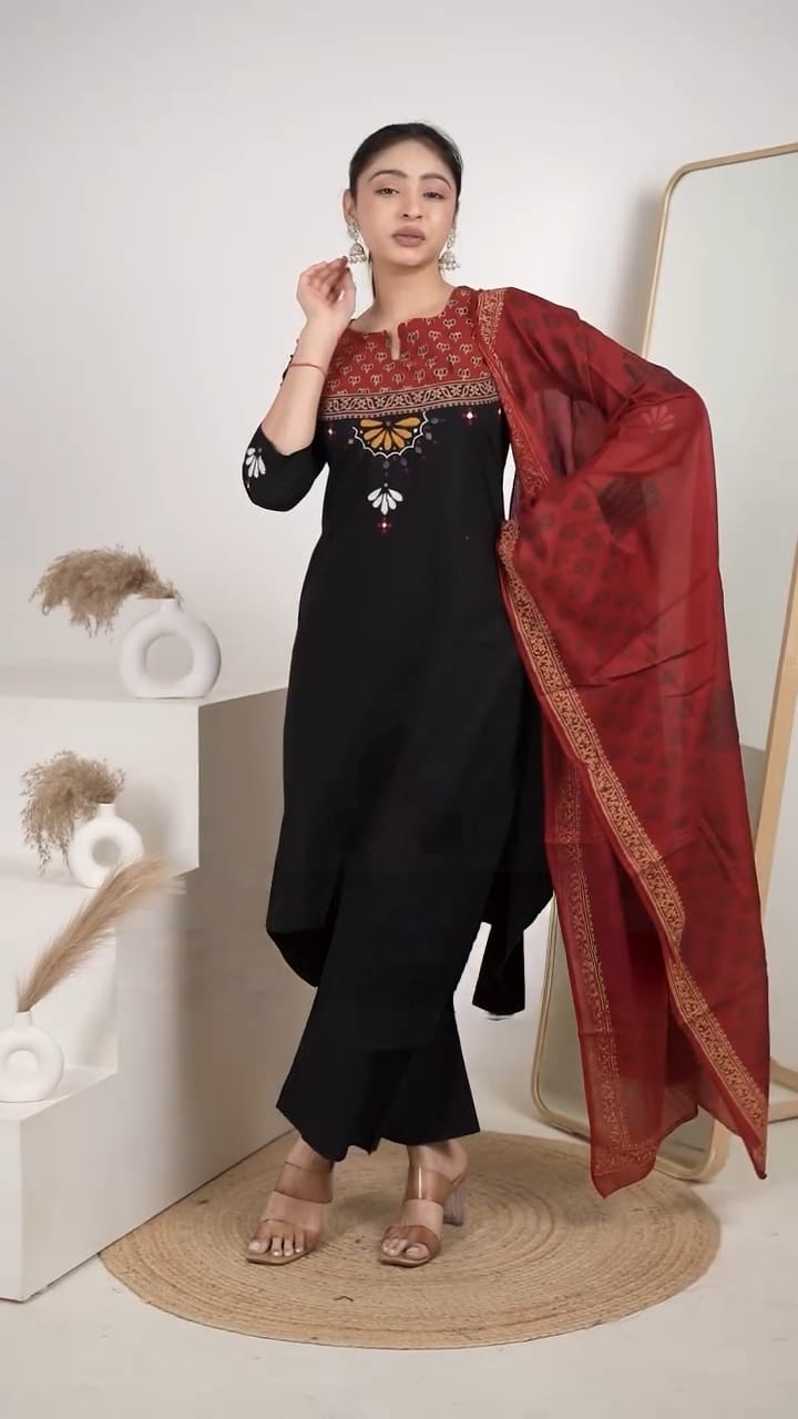 Printed Kurta with Palazzo and Dupatta Set